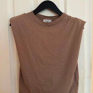 Babaton Taupe Sleeveless Shoulder Pad Tank